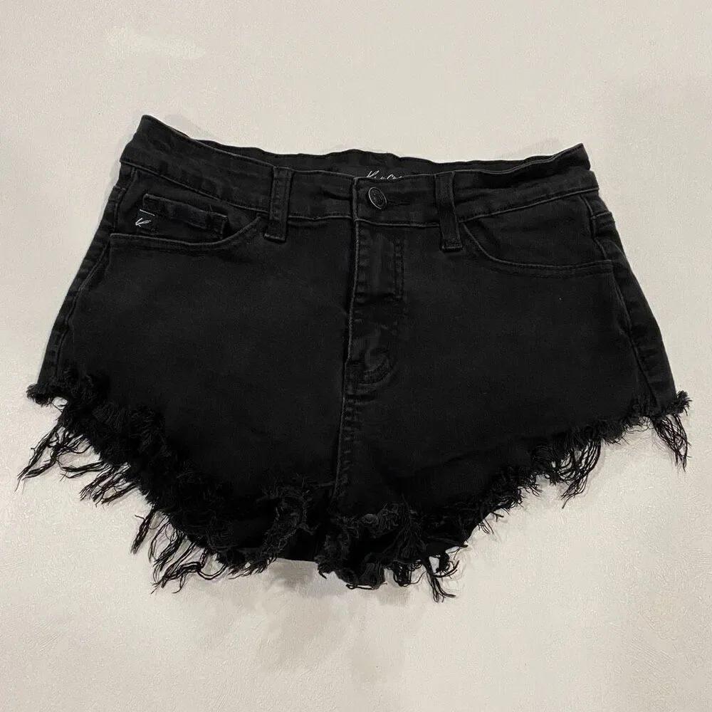 KanCan Black High Rise Distressed Denim Shorts Size 26